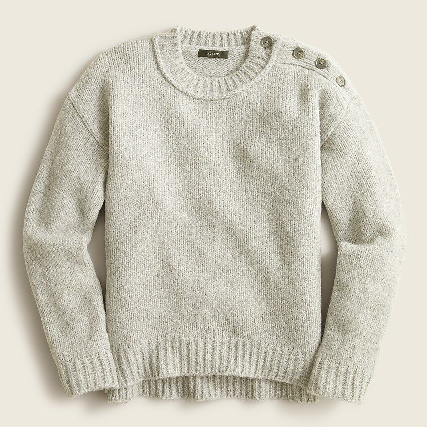 Button-shoulder heathered crewneck sweater | J.Crew US
