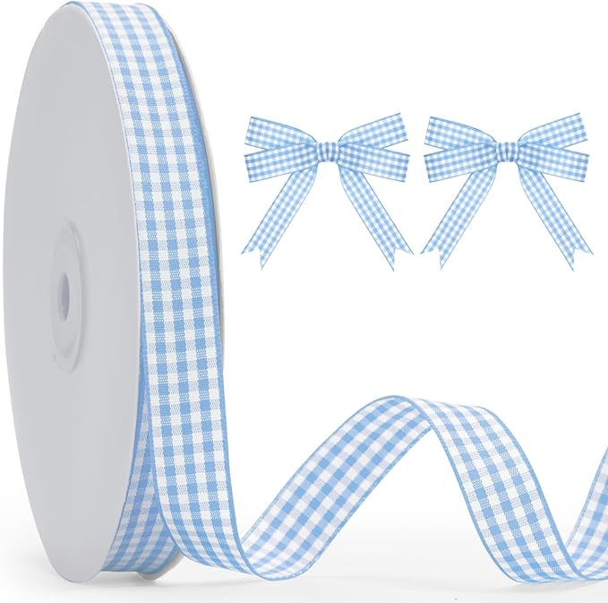 KINGLAKE Light Blue Gingham Ribbon -5/8'' x 50 Yds Blue and White | Ribbon for Gift Wrapping Plai... | Amazon (US)