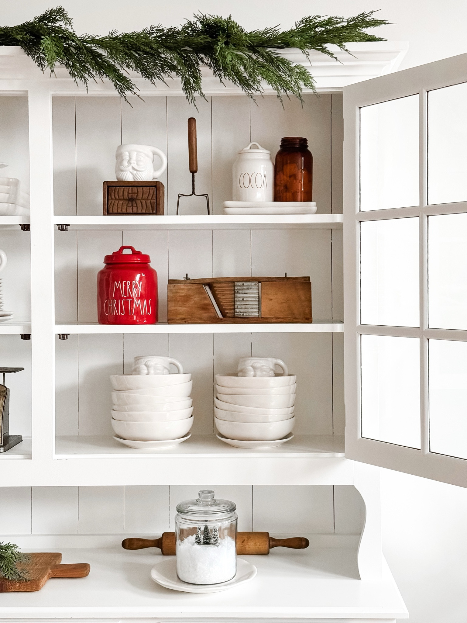 Christmas hutch, neutral Christmas, traditional Christmas, white Santa mugs, pottery barn mugs 

#LTKhome #LTKSeasonal #LTKHoliday