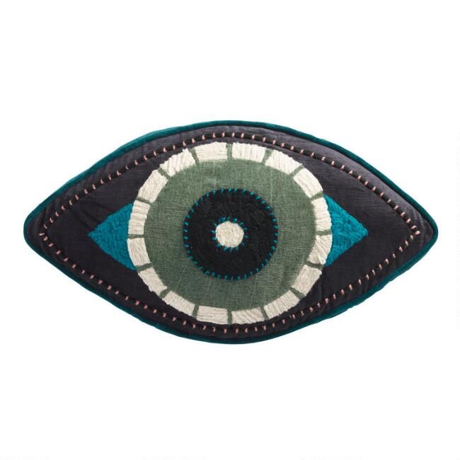 Teal and Black Evil Eye Gusseted Throw Pillow | World Market