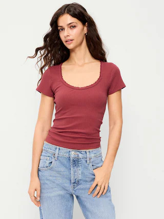 Lace-Trim Sweetheart-Neck Ribbed Top | Old Navy (US)