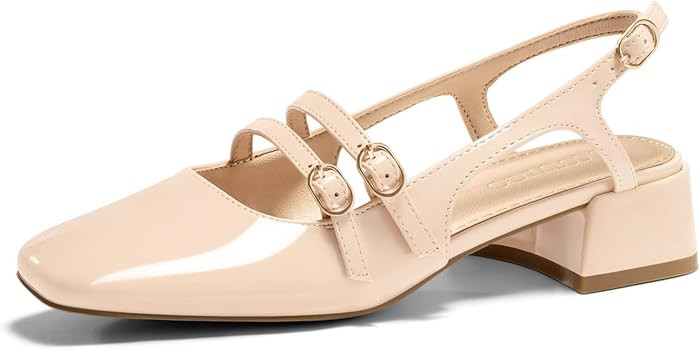 Coutgo Women's Mary Jane Chunky Low Heels Slingback Pumps Closed Square Toe Wedding Dress Shoes | Amazon (US)