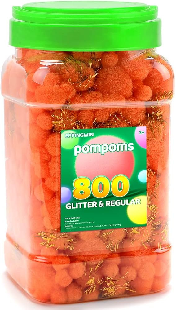 Eppingwin 800pcs Orange Pom Poms, Regular & Sparkly Pompoms, Assorted Size & Color Pom Poms, Glit... | Amazon (US)