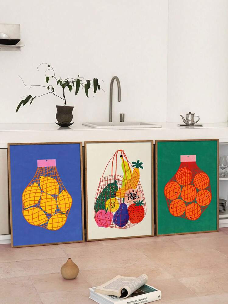 1pc Frameless Kitchen Wall Art Poster, Bagged Fruit Print Canvas Painting, Food Art, Kitchen Decor, Dining Room, Living Room Home Decor | SHEIN