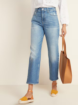 Extra High-Waisted Sky-Hi Straight Distressed Jeans for Women | Old Navy (US)
