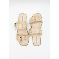 Pierre Dumas Empress Buckle Slide Sandals for Women in Nude | Glik's