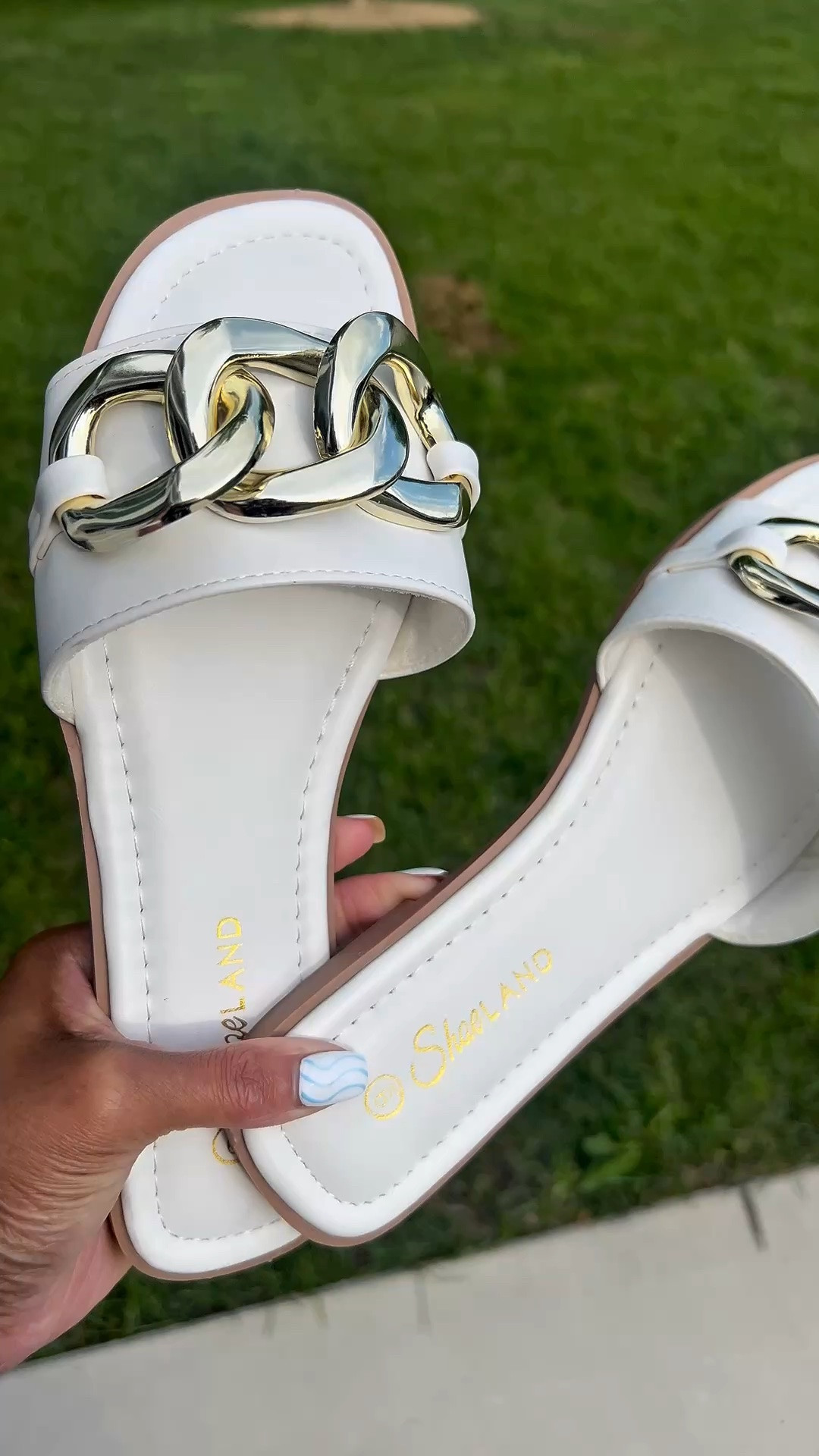 Flat sandals with gold chain design over the toes ￼

#LTKSeasonal