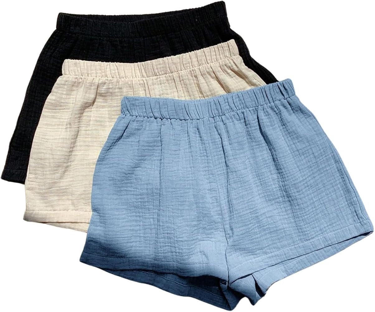 MakeMeChic Women's 3 Pack Linen Shorts Summer Comfy Sleep Pajama Boxer Shorts | Amazon (US)