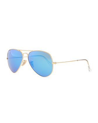 Aviator Sunglasses with Flash Lenses, Gold/Blue Mirror | Neiman Marcus