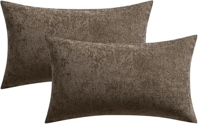 MIULEE Pack of 2 Brown Decorative Pillow Covers 12x20 Inch Soft Chenille Couch Throw Pillows Farm... | Amazon (US)