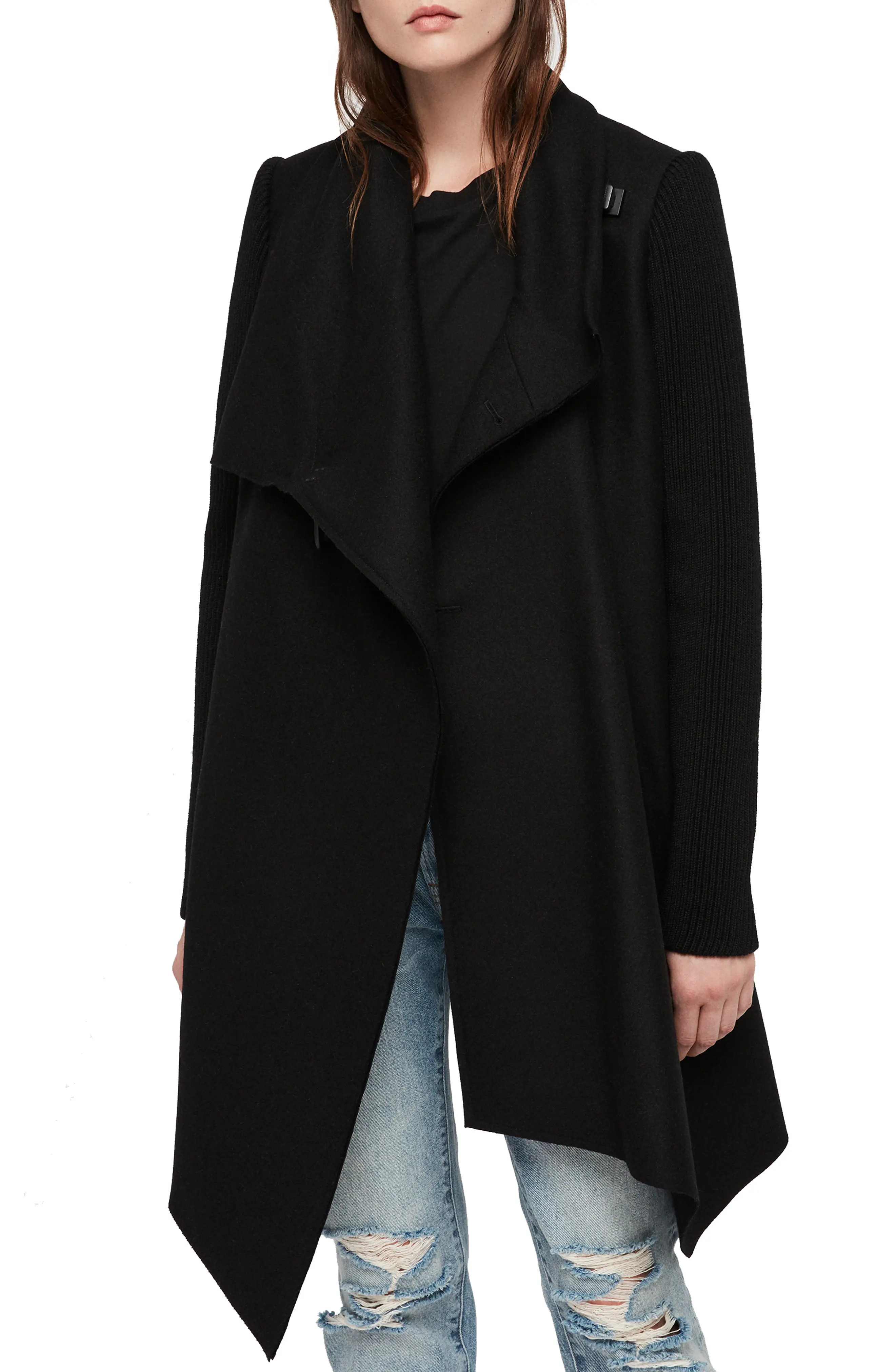 Women's Allsaints Monument Ribbed Sleeve Coat | Nordstrom