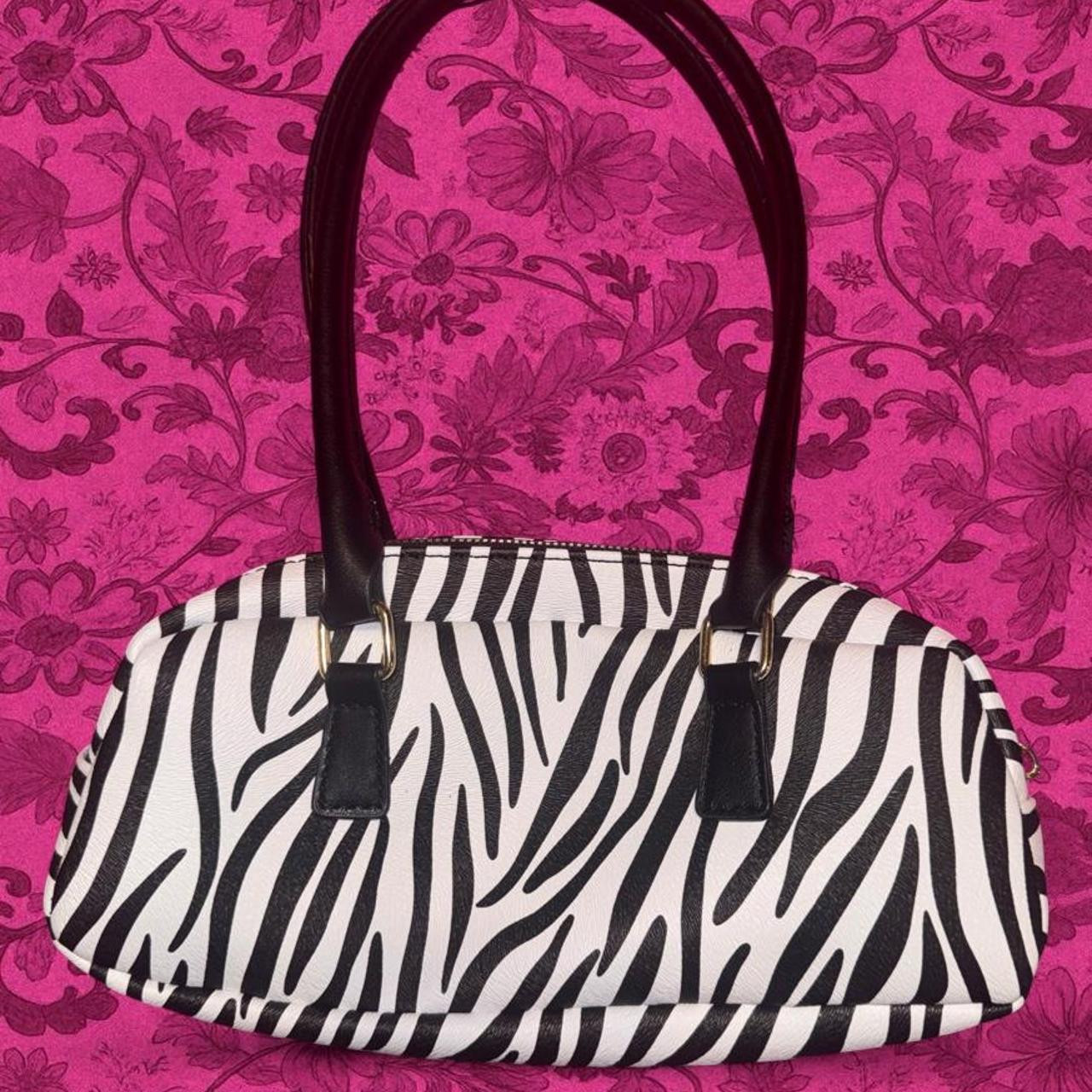 zebra print shoulder bag with black handles #zebra... | Depop US