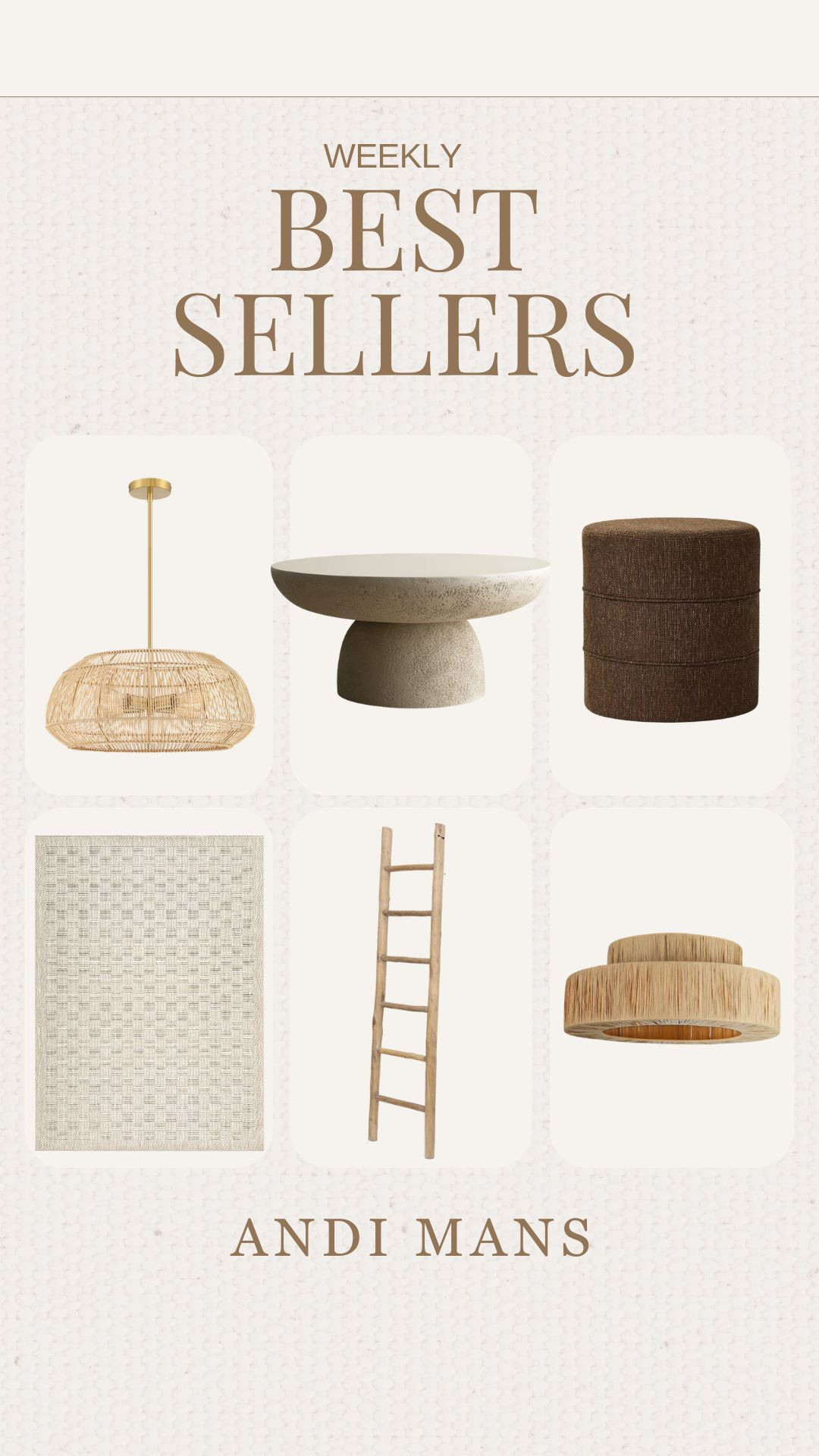 Your weekly favorites are in! The rattan light fixture was the most-loved this week, with the coffee table coming in a close second. I’m also loving the upholstered stool and neutral rug. And you already know I can’t resist a blanket ladder or a flush mount rattan light fixture. 

 #LTKSeasonal #LTKOver40 #LTKHome