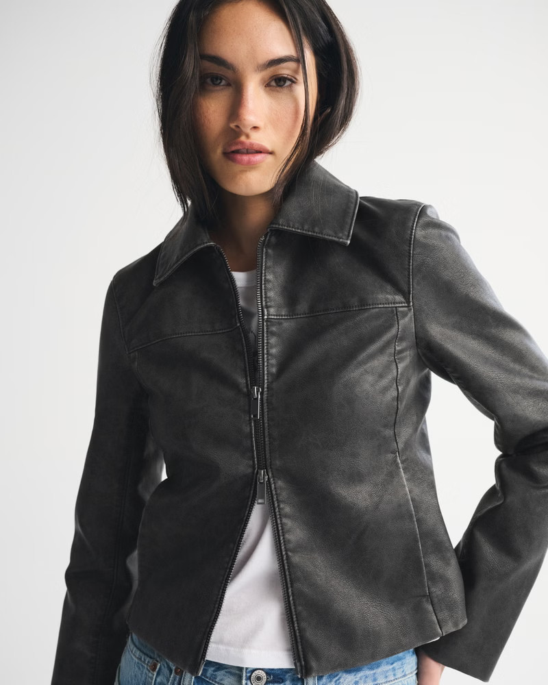Women's Slim Zip Vegan Leather Jacket | Women's Coats & Jackets | Abercrombie.com | Abercrombie & Fitch (UK)