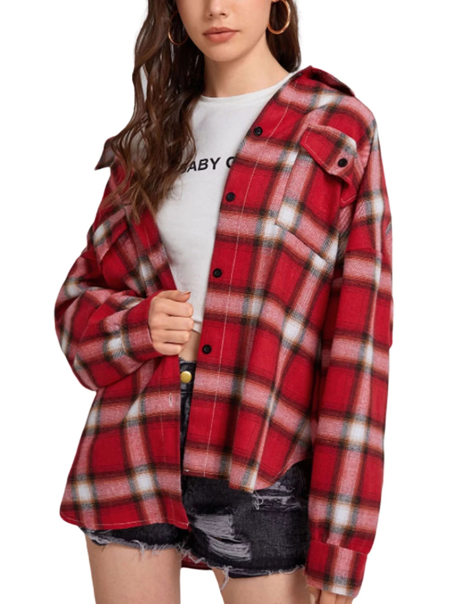 Womens Flannel Plaid Shirts New Long Sleeve Button Down Long Casual Shirt Jacket - Walmart.com | Walmart (US)