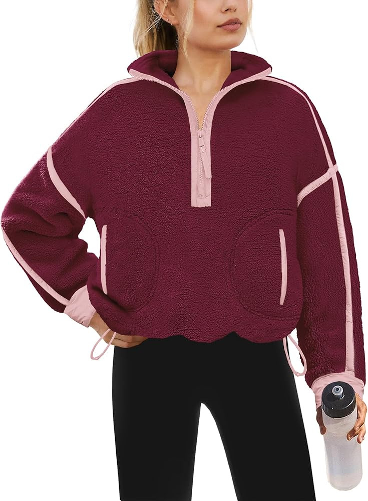 Yanekop Womens Quarter Zip Pullover Sherpa Fleece Jacket Oversized Zip Up Sweatshirt Half Zip Pul... | Amazon (US)