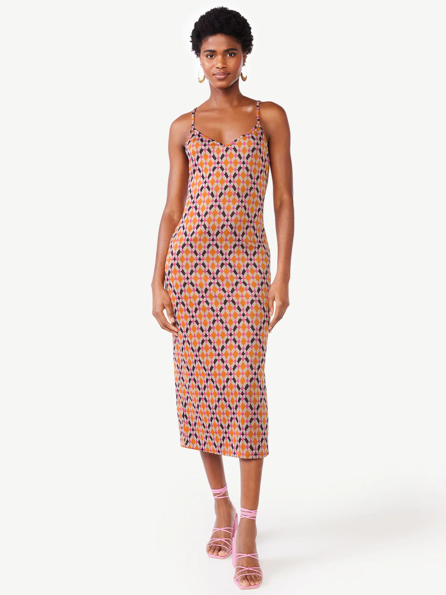 Scoop Women's Sleeveless Jacquard Midi Slip Dress with Side Slit, Sizes XS-XXL | Walmart (US)