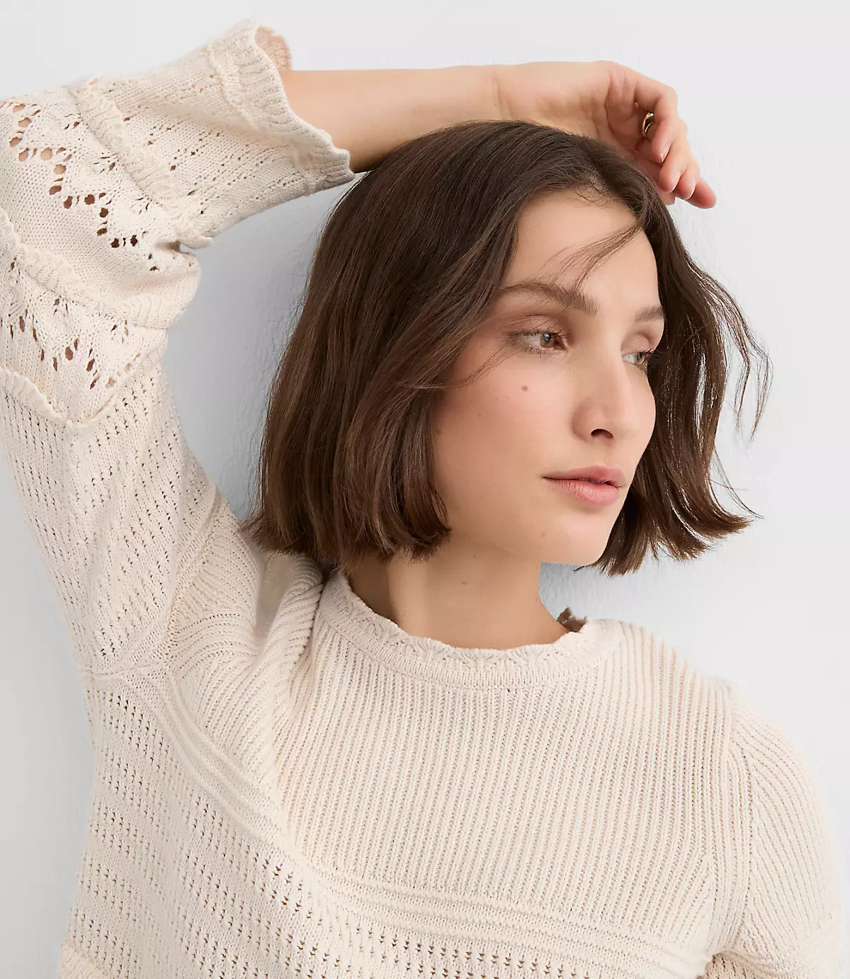 Scalloped Pointelle Flare Sleeve Sweater | LOFT