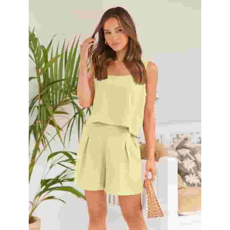 Womens Summer 2 Piece Outfits Vacation Casual Trendy Shorts Matching Sets Sleeveless Casual Linen... | Walmart (US)