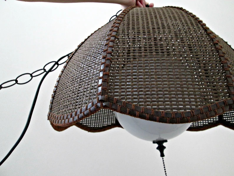 Boho Wicker Rattan Globe Swag Lamp, Vintage Black & Brown Wicker Globe Light, stranger Things Din... | Etsy (US)