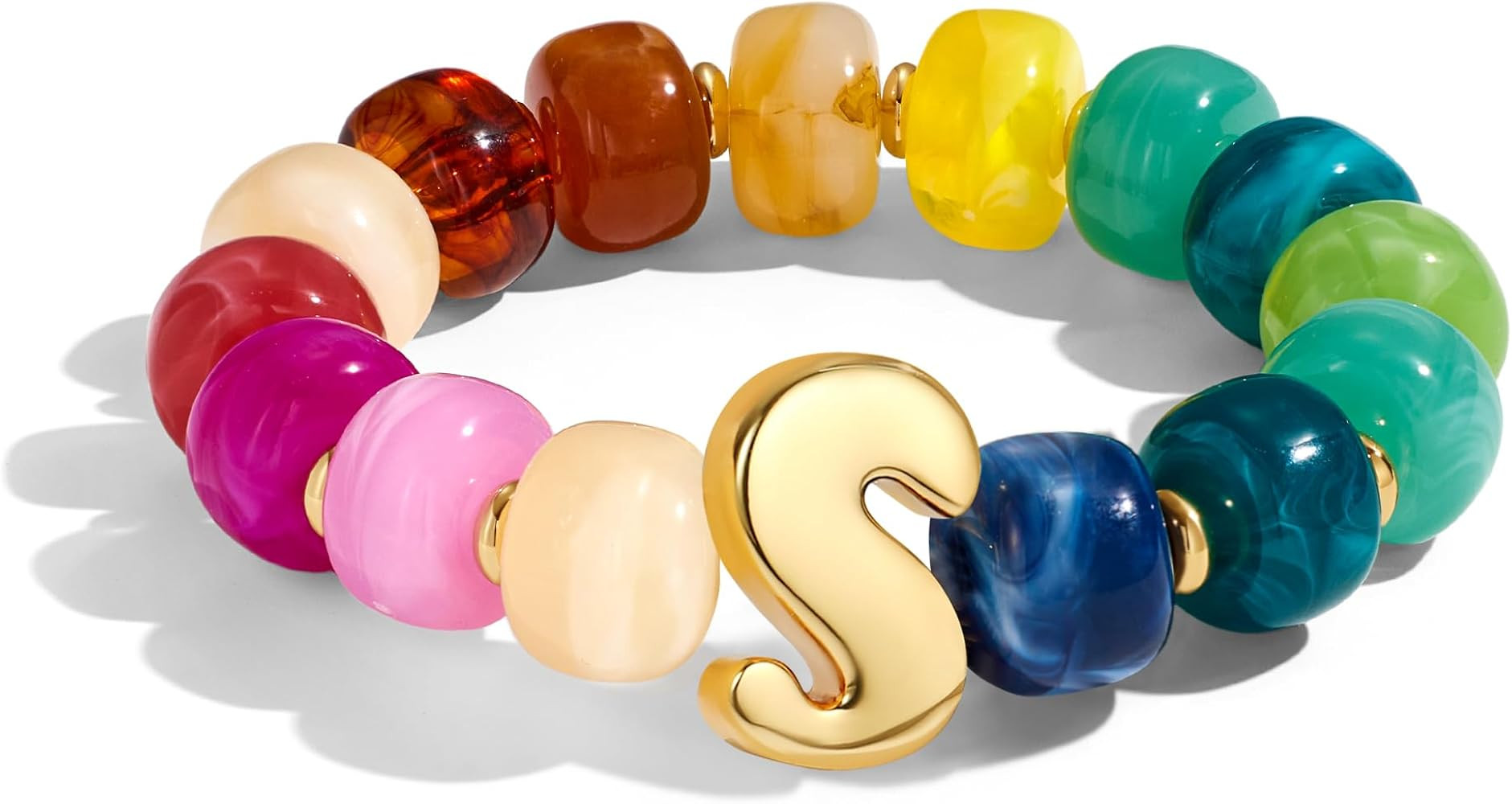 Initial Bracelet for Women Colorful Chunky Beaded Bracelet 14K Gold Plated Letters Statement Brac... | Amazon (US)