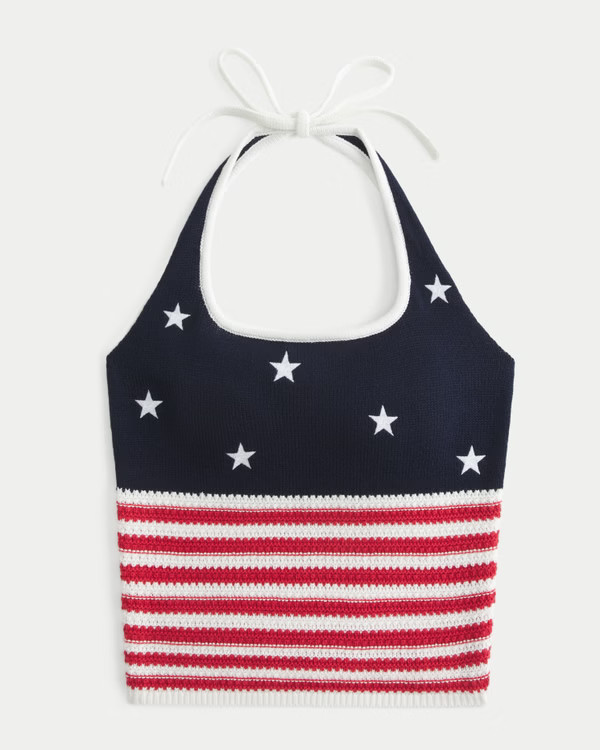 Women's American Flag Pattern Crochet-Style Halter Top | Women's Tops | HollisterCo.com | Hollister (US)