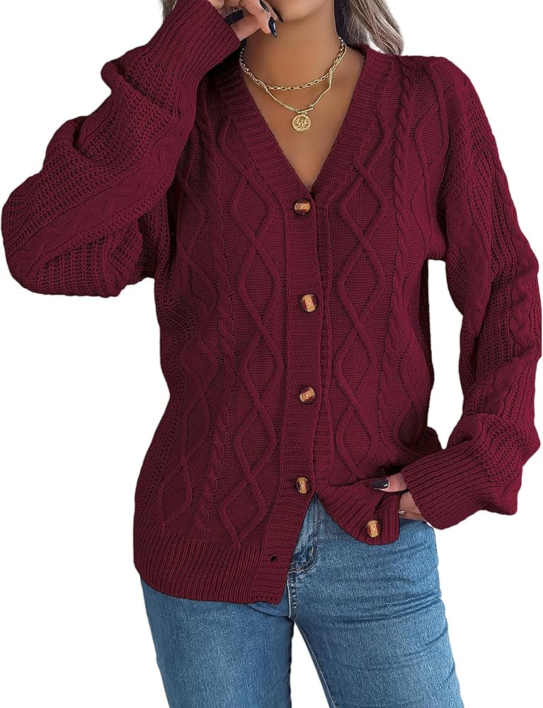 Women's Cable Knit Cardigan Lightweight, Button Up, Long Sleeve, V Neck, Womens Fall Fashion 2025 | Amazon (US)