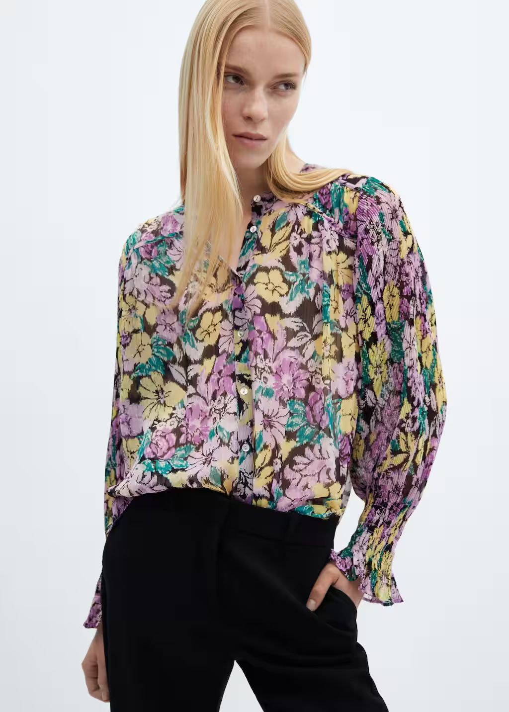 Floral textured blouse -  Women | Mango USA | MANGO (US)