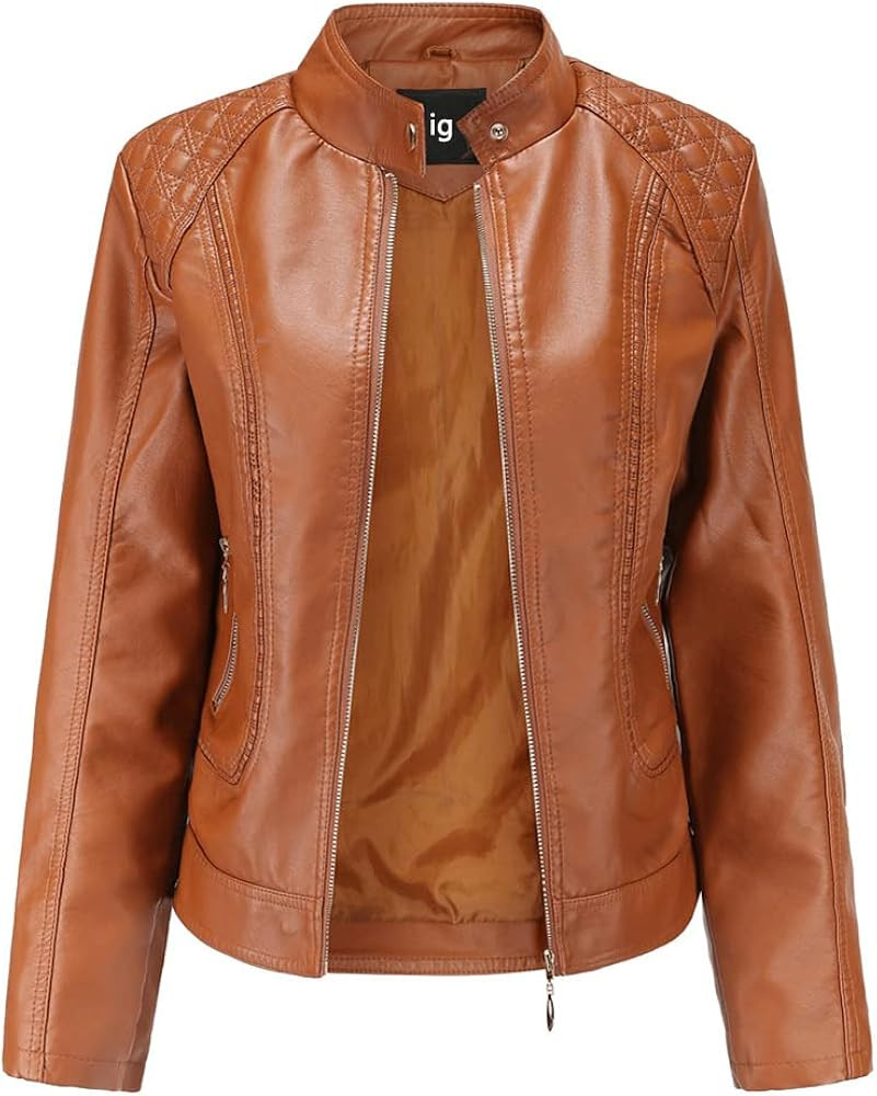 Women's Trendy Faux Leather Jacket Moto Short Jacket Fashion PU Jacket Coat | Amazon (US)