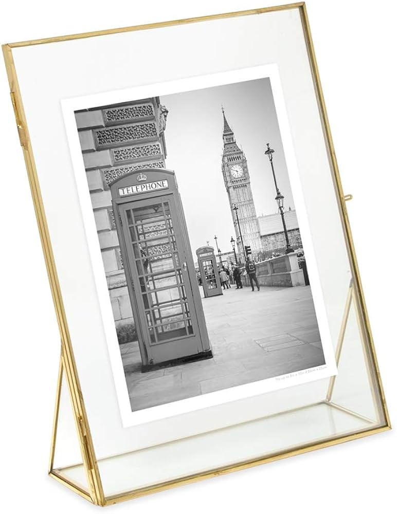 Isaac Jacobs 8x10 Antique Gold, Vintage Style Brass and Glass, Floating Photo Frame, Metal, (Vert... | Amazon (US)