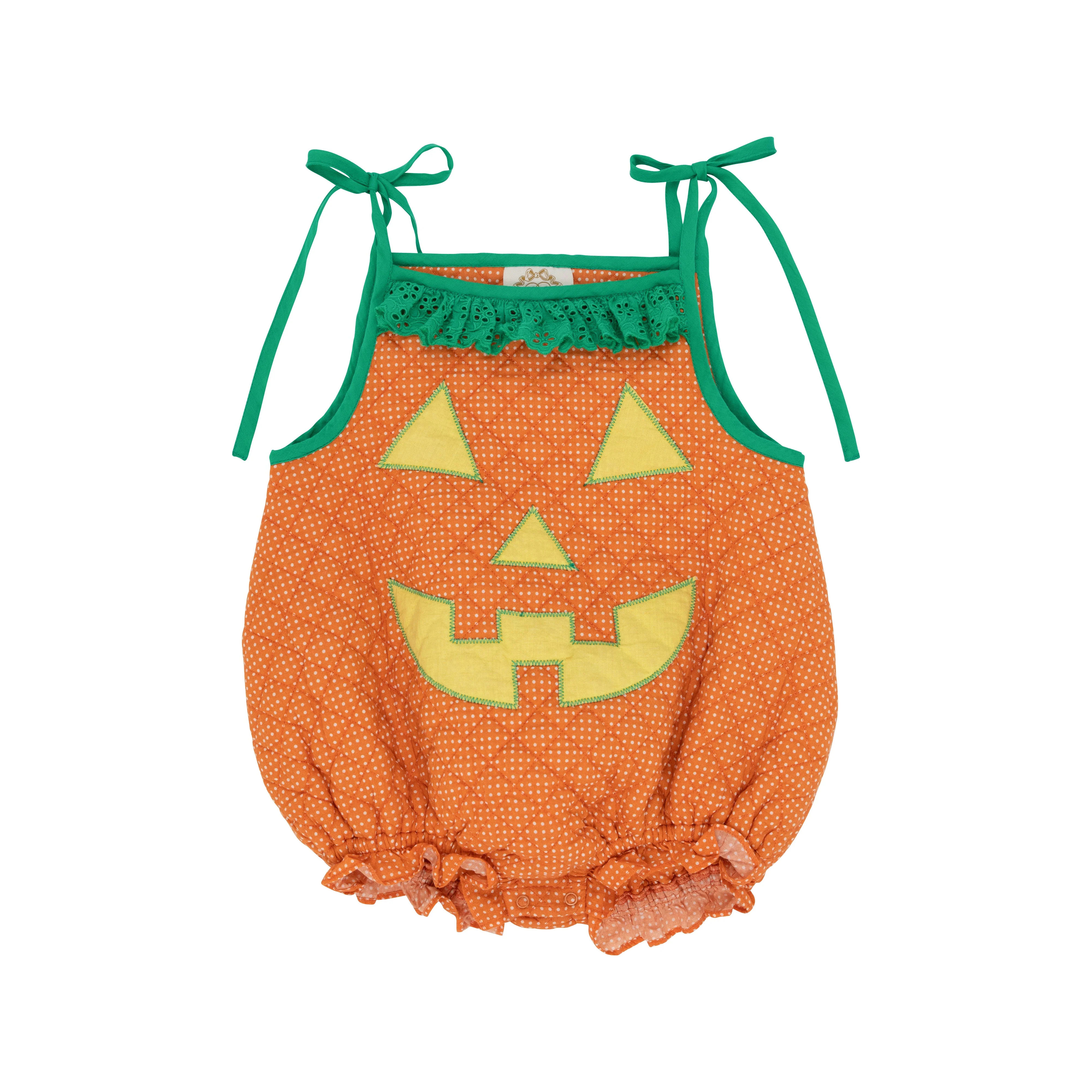 Precious Little Pumpkin (Girl) in Old Dominion Orange Micro Dot with Kiawah Kelly Green | Loozieloo