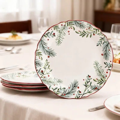 Scalloped Dinner Plates Set Of 4 | 11 Inch Large Ceramic Plates & Dishes For Pasta, Steak, Or Casual Dining | Sturdy & Microwave/Dishwasher Safe | Chr | Wayfair North America