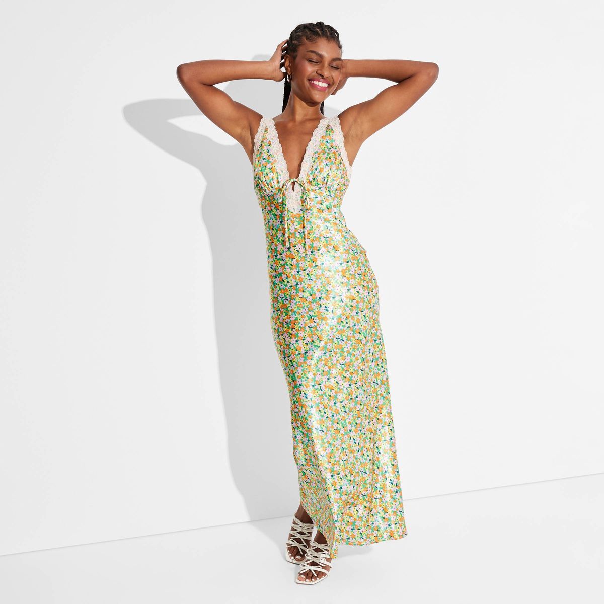 Women's Satin Lace Trim Midi Slip Dress - Wild Fable™ Floral XS | Target