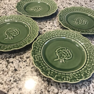 Set 4 Bordallo Pinheiro Green Turkey Grapevine Plate Portugal 8” Salad Dessert  | eBay | eBay US