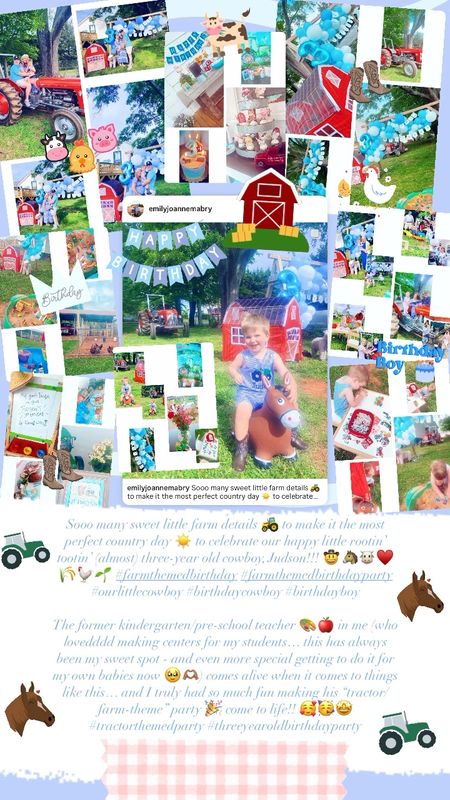 Sooo many sweet little farm details 🚜 to make it the most perfect country day ☀️ to celebrate our happy little rootin’ tootin’ (almost) three-year old cowboy, Judson!!! 🤠🐴🐮♥️🌾🐓🌱 #farmthemedbirthday #farmthemedbirthdayparty #ourlittlecowboy #birthdaycowboy #birthdayboy 

The former kindergarten/pre-school teacher 🎨🍎 in me (who lovedddd making centers for my students… this has always been my sweet spot - and even more special getting to do it for my own babies now 🥹🫶🏽) comes alive when it comes to things like this… and I truly had so much fun making his “tractor/farm-theme” party 🎉 come to life!! 🥰🥳🤩 #tractorthemedparty #threeyearoldbirthdayparty #tractorsandfarms 

#LTKbaby #LTKbump #LTKfamily