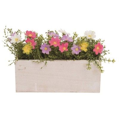 Transpac Wood 10 in. Multicolor Spring Faux Floral Box Display | Target