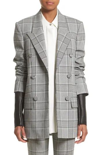 Women's Alexander Wang Leather Sleeve Check Blazer, Size 10 - Black | Nordstrom