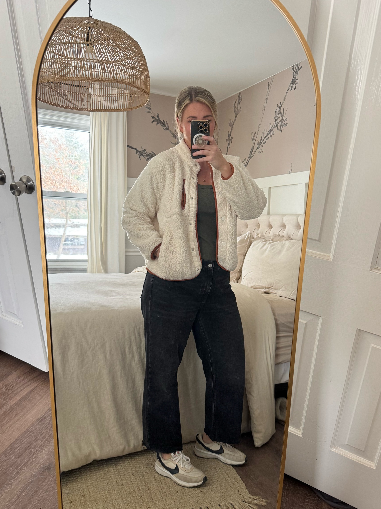 Cozy and casual winter outfit with Sherpa jacket, baggy jeans, and gym shoes. 

#LTKMidsize #LTKStyleTip #LTKShoeCrush