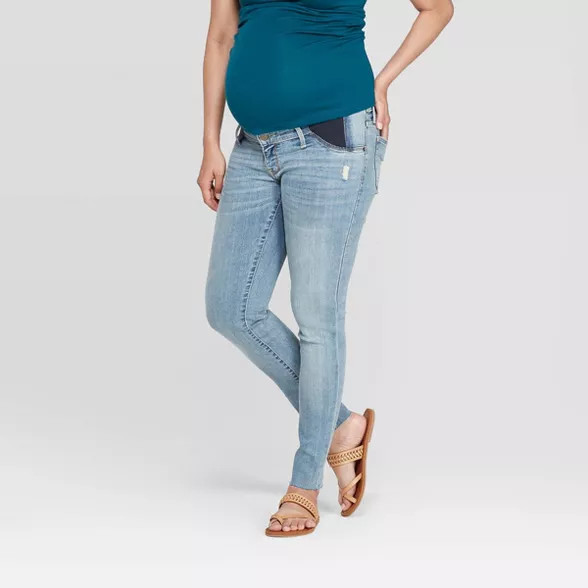Maternity Side Panel Raw Hem Skinny Jeans - Isabel Maternity by Ingrid & Isabel™ Light Wash | Target