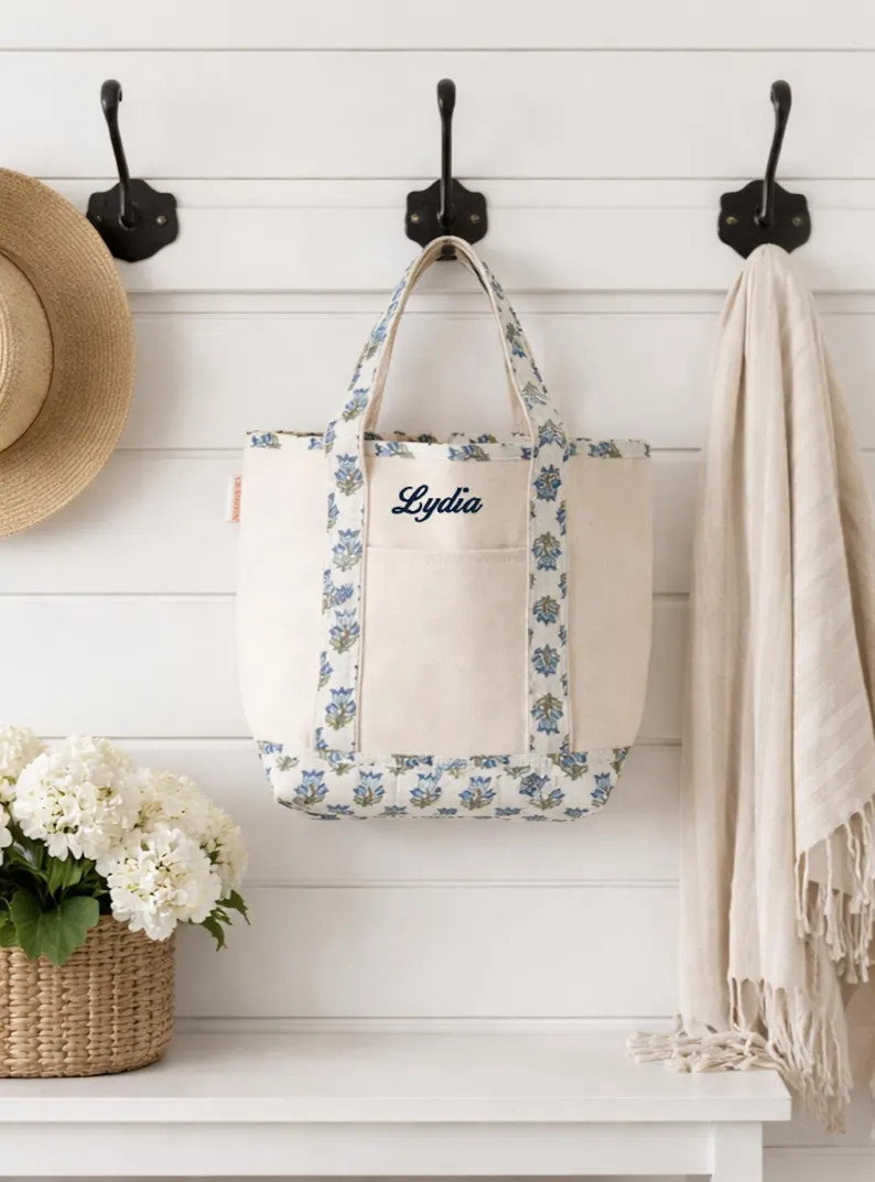 Personalized Canvas Mini Tote, Embroidered Tote, Monogram Canvas Tote Bag, Custom Tote Bag, Prepp... | Etsy (US)