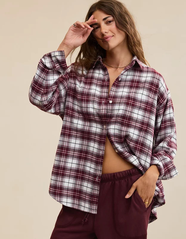 Aerie Anytime Fave Flannel Button Down Shirt | Aerie