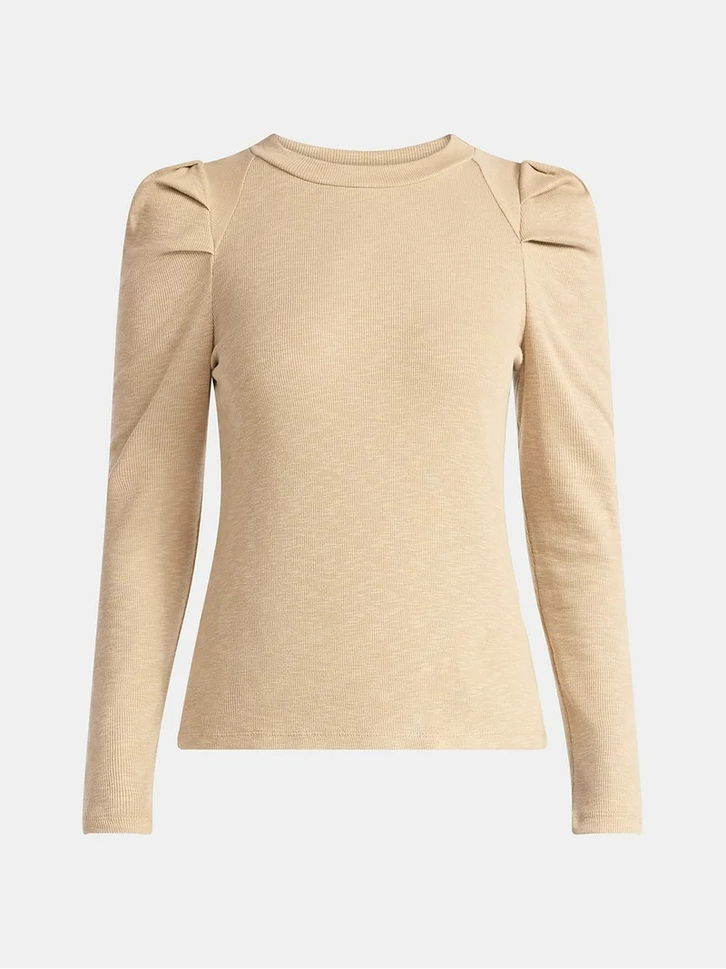 Time and Tru Women's Top with Long Puff Sleeves, Size XS-XXXL | Walmart (US)