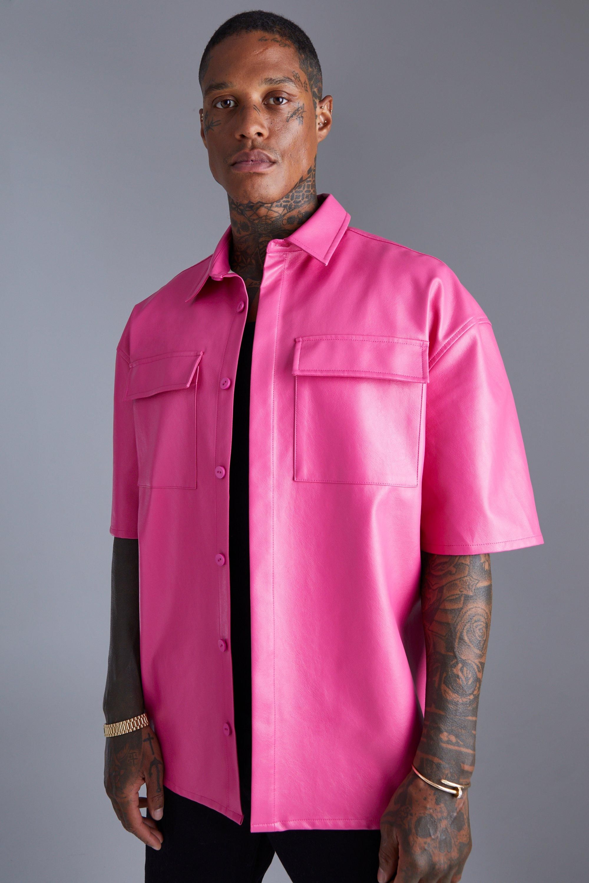 Short Sleeve Boxy Oversized Pu Shirt | boohooMAN (DE, IE & UK)