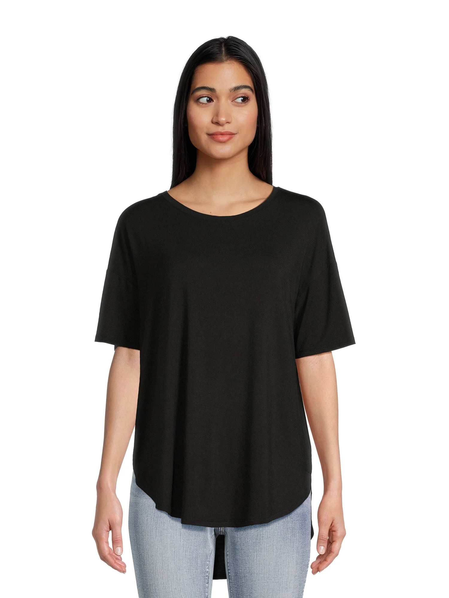 Time and Tru Women's Crewneck Tunic Tee with Short Sleeves, Sizes S-3XL - Walmart.com | Walmart (US)