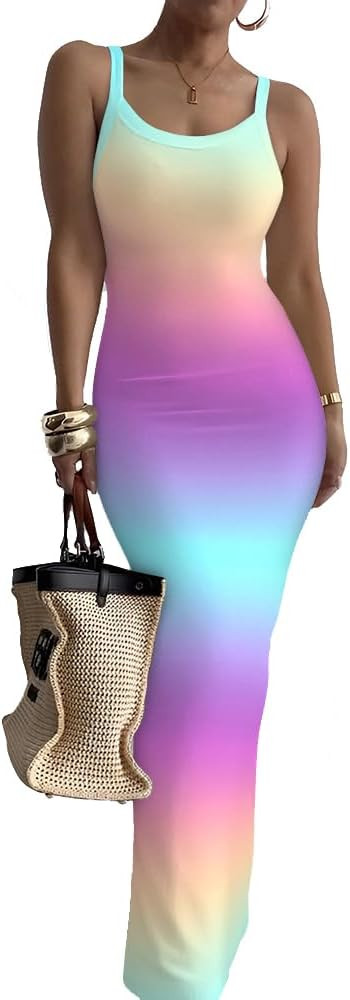 Women's Sexy Bodycon Dress Spaghetti Strap Long Dress Elegant Night Out Dresses | Amazon (US)
