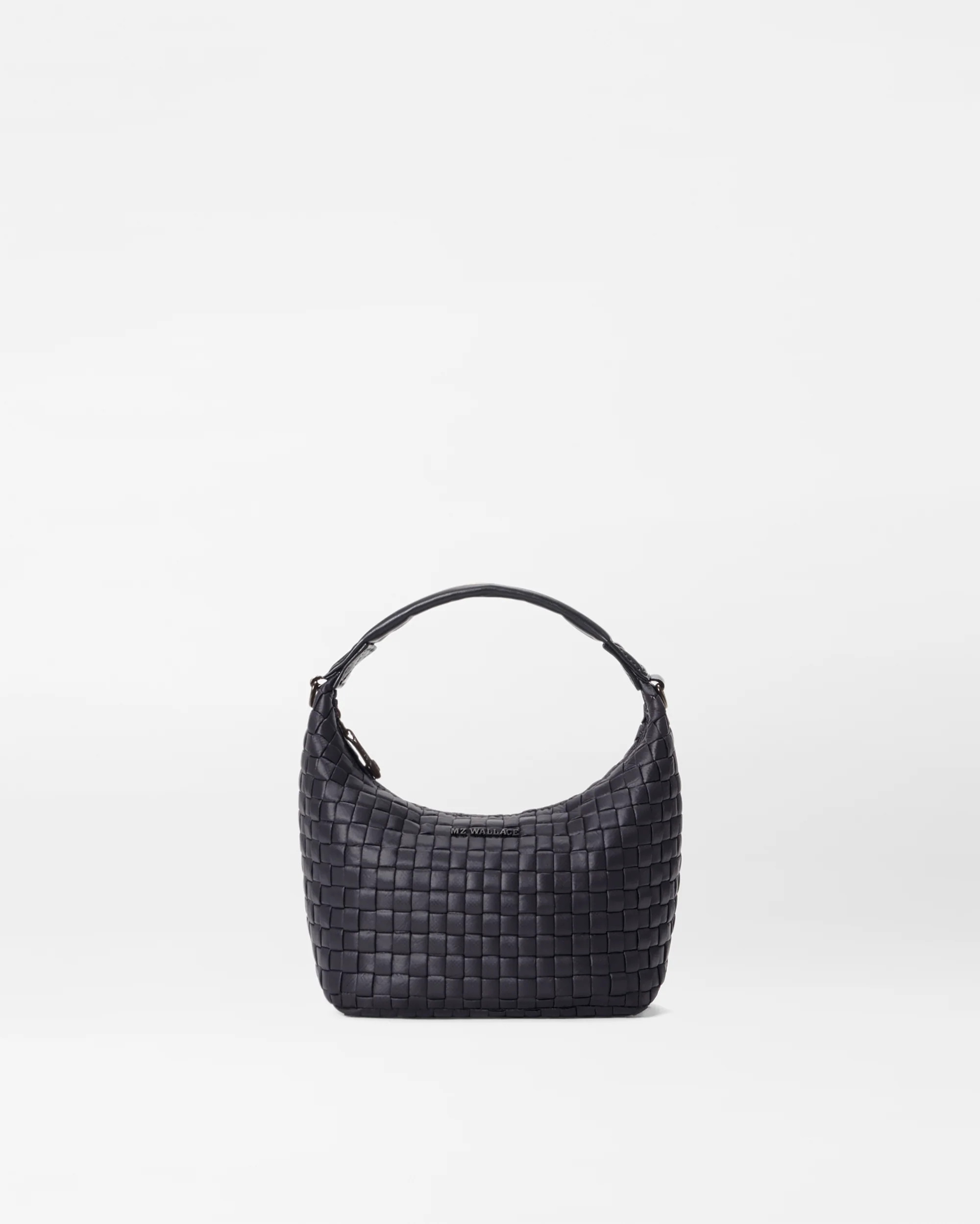 Woven Hobo Nylon Mini Bag in Black | MZ Wallace | MZ Wallace