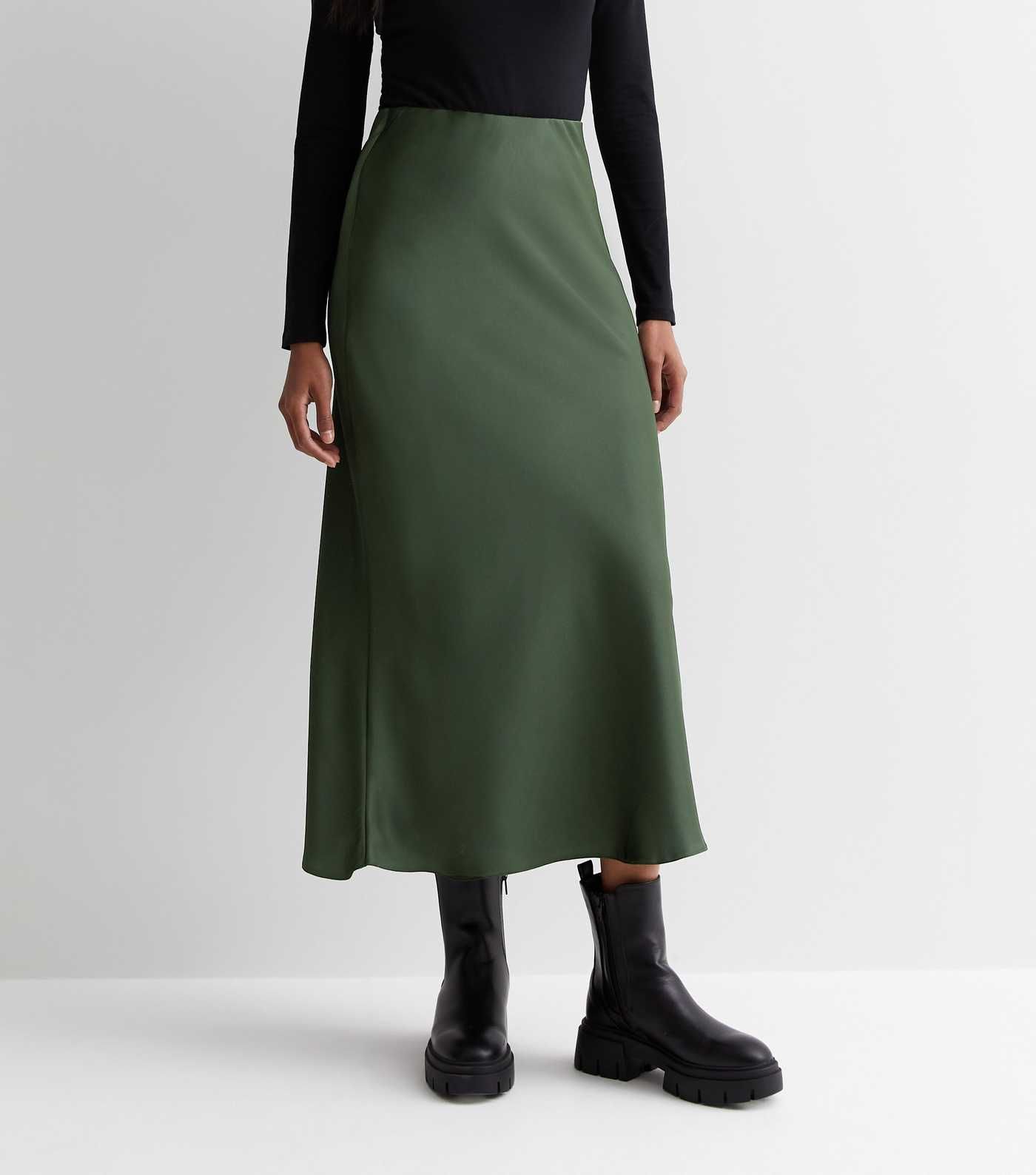 Dark Green Satin Bias Cut Midaxi Skirt
						
						Add to Saved Items
						Remove from Saved It... | New Look (UK)