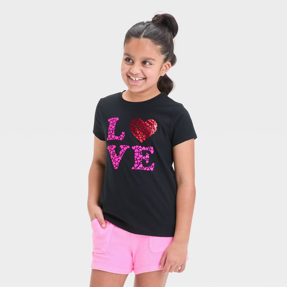 Girls' Short Sleeve Valentine's Day 'Love' Graphic T-Shirt - Cat & Jack™ Black M | Target