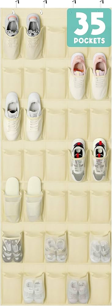 Over The Door Shoe Organizer 35 Durable Mesh Pockets Hanging Shoe Rack for Door Small Spaces Baby... | Amazon (US)