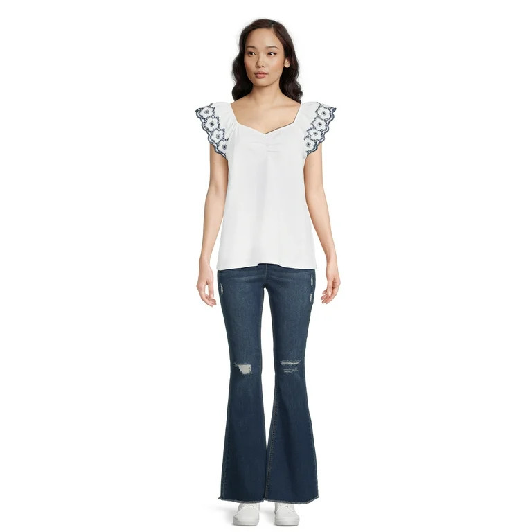 Time and Tru Women's Flutter Sleeve Top | Walmart (US)
